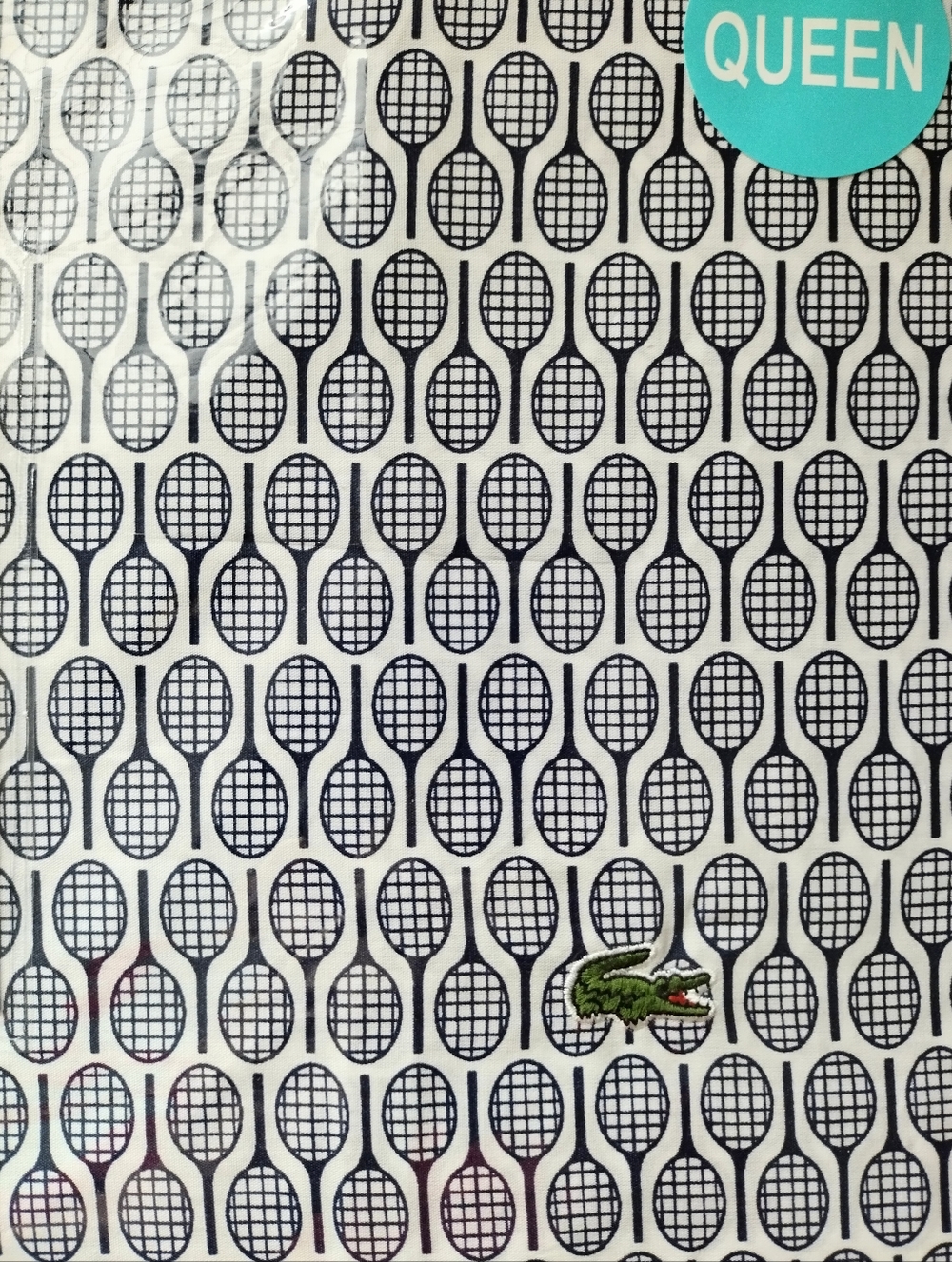 Lacoste Racquet Print Cotton Percale 4-Piece Sheet Set Navy Blue Queen - Picture 3 of 7